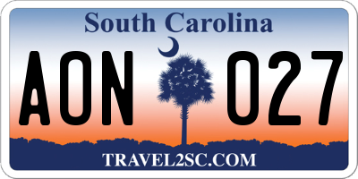 SC license plate AON027