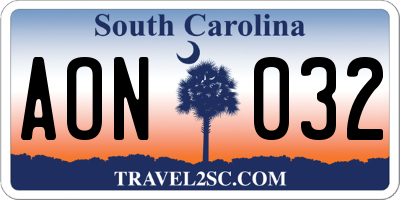 SC license plate AON032