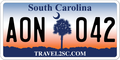 SC license plate AON042