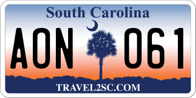 SC license plate AON061