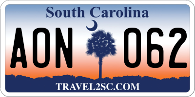 SC license plate AON062