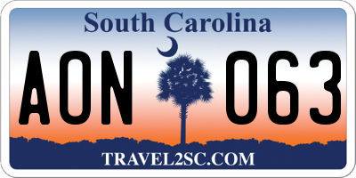 SC license plate AON063