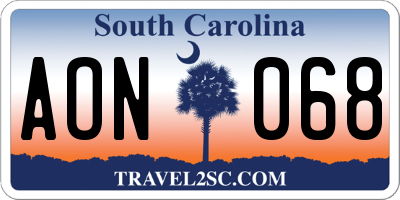 SC license plate AON068