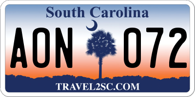 SC license plate AON072