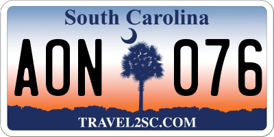 SC license plate AON076