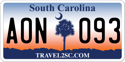 SC license plate AON093