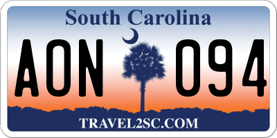 SC license plate AON094