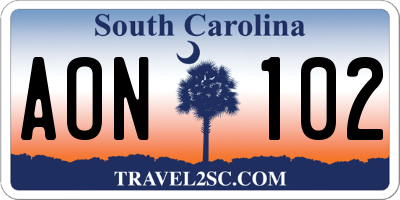 SC license plate AON102