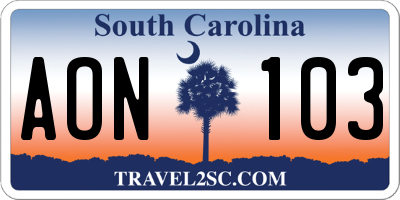 SC license plate AON103