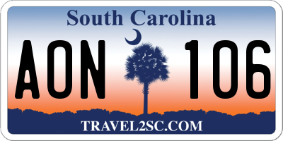 SC license plate AON106