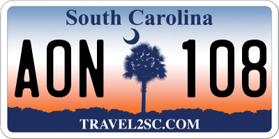 SC license plate AON108