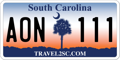 SC license plate AON111