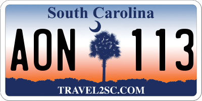 SC license plate AON113