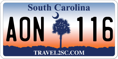SC license plate AON116