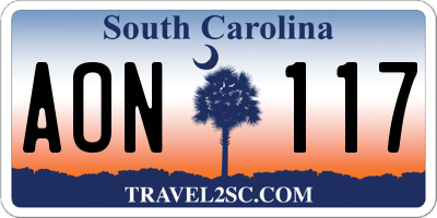 SC license plate AON117