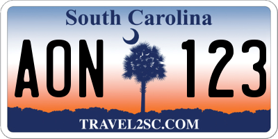 SC license plate AON123
