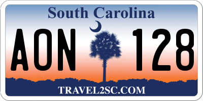 SC license plate AON128