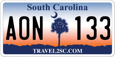 SC license plate AON133