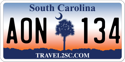 SC license plate AON134