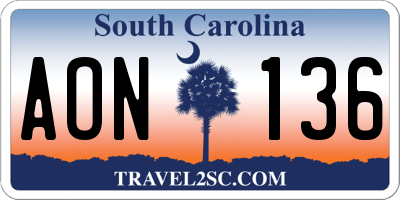 SC license plate AON136
