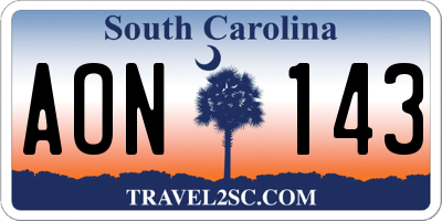 SC license plate AON143