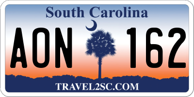 SC license plate AON162