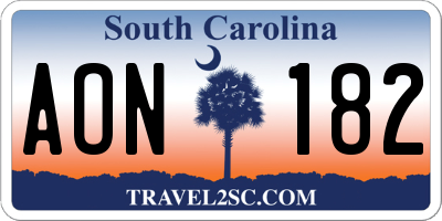 SC license plate AON182