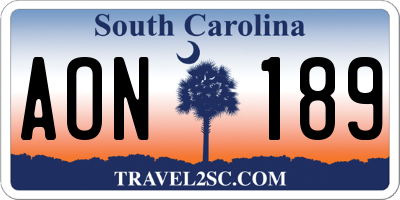 SC license plate AON189