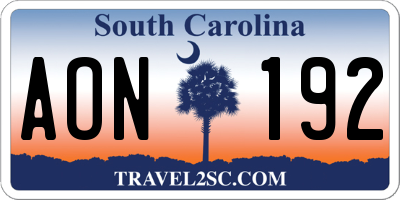 SC license plate AON192