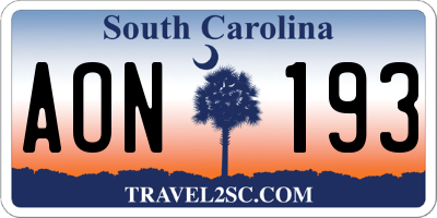 SC license plate AON193