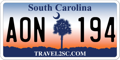SC license plate AON194
