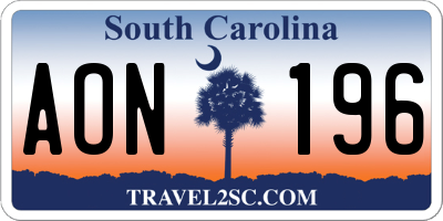 SC license plate AON196