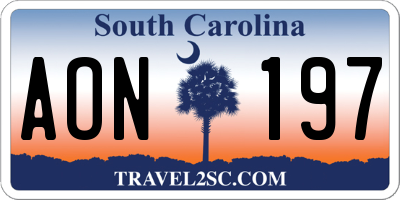 SC license plate AON197