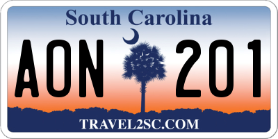 SC license plate AON201