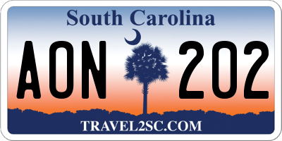 SC license plate AON202