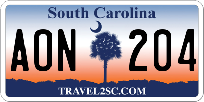 SC license plate AON204