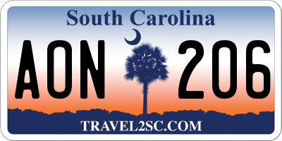 SC license plate AON206