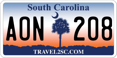 SC license plate AON208