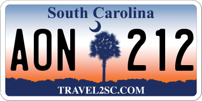 SC license plate AON212