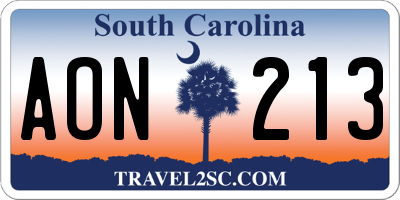 SC license plate AON213