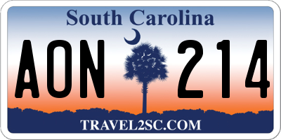 SC license plate AON214