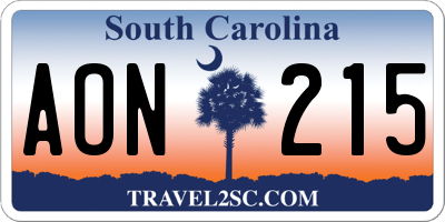 SC license plate AON215