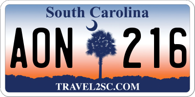 SC license plate AON216