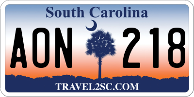SC license plate AON218