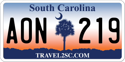 SC license plate AON219