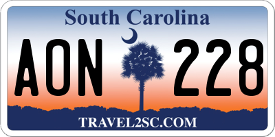 SC license plate AON228