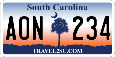 SC license plate AON234