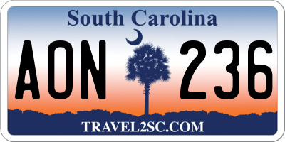SC license plate AON236