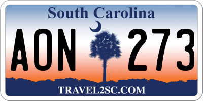 SC license plate AON273