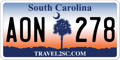 SC license plate AON278